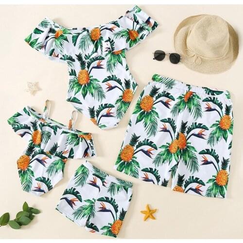 Family Matching Swimwear One-piece Pineapple Print Daddy Son Beach Pants Baby Girls Boys Swimsuit Summer Parent Child Clothing