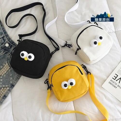 Cute funny diagonal cross bag female summer new Korean ins Harajuku cartoon small square bag canvas casual female Messenger bag