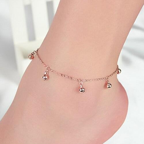 Anklet Bell pendant Gold Silver color Plated metal O Chain with extended chain for Women girls Gift