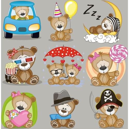 Cartoon Little Bear Stickers For Clothes A-Level Washable Garment Stripe Thermal Transfer Diy Patches For Backpack