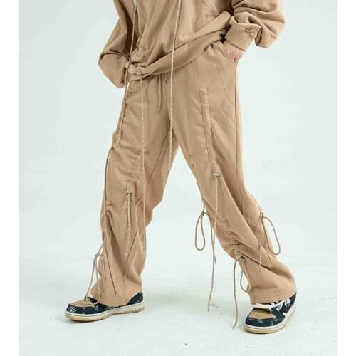 High Street Drawstring Draped Casual Sweatpants Men and Women Joggers Wide Leg Oversize Trousers Hip Hop Baggy Track Pants
