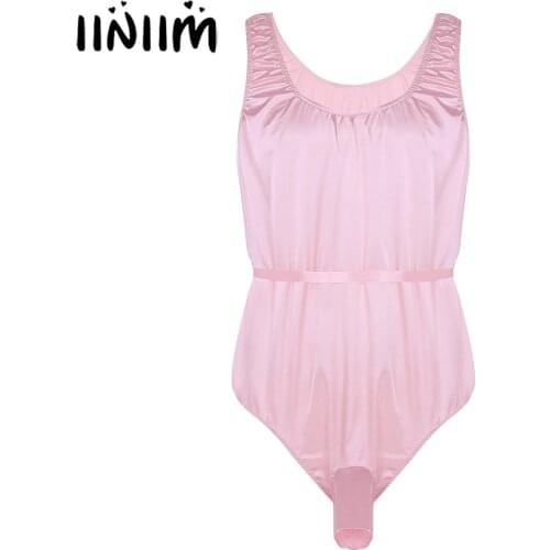 Mens Shiny Satin Gay Sissy Bodysuit Lingerie Underwear Sleeveless Open Penis Hole Jockstraps Gay Bodysuit Sleepwear Bodystocking