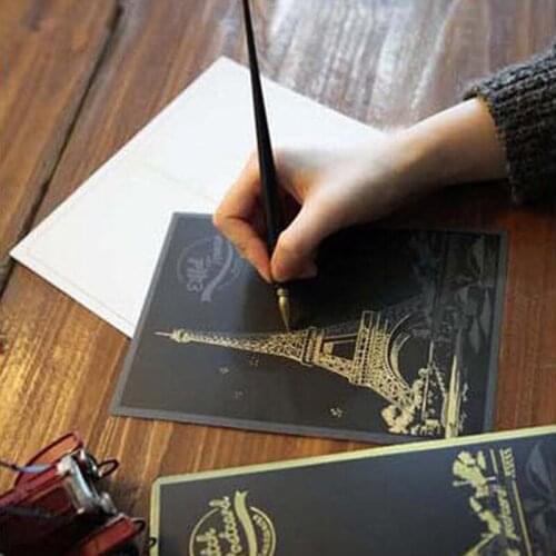 Hot DIY Gift Painting Drawing Scratch Arts Set With Stick Scraper Pen Black Brush Scratch Sketch Art Papers Boards Tools