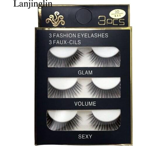 LANJINGLIN 126 boxes natural false eyelashes long fake eyelash extension make up hand made 3d mink lashes strip eye lash