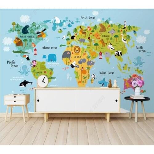 Papel de parede Nordic modern cartoon animal world childrens room Background Wall 3D wallpaper mural,living room home decor