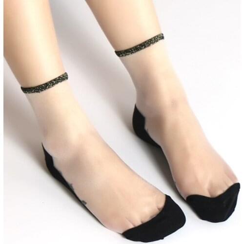 NEW 5 Pairs/Lot Woman Shiny Colorful Striped Thin Socks Ladies Cutton Bottom Transparent Crystal Glass Silk Sexy Princess Bas