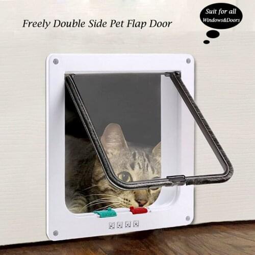 Dog Cat Flap Door with 4 Way Lock Pet Cat Gate Security Plastic Flap Door For Animals Kitten Small Dog Tunnel Gate Flap Pet Door