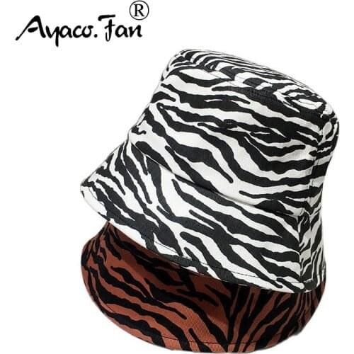 Zebra-stripe Bucket Hat Unisex Caps Hip Hop Gorros Men Women Summer Panama Cap Beach Sun Fishing Hats Outdoor Cotton Sunhat