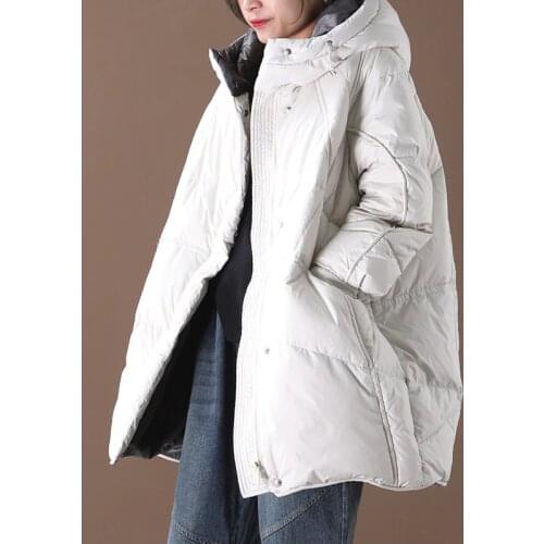 2020 winter new Korean version loose large size literary contrast color hooded mid-length white duck down down jacket women