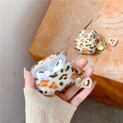 Luxury Leopard Pearl Case for Apple Airpods 1 2 3 Case Soft TPU Bracelet Chain Case For AirPods 2/1 Pro Cover Accessories