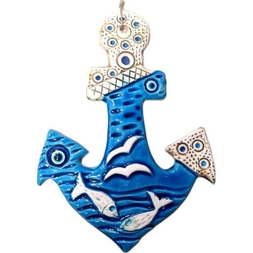Handmade from Ceramic Anchor, Wall Ornament, Souvenir Suitable for Indoor and Outdoor Use