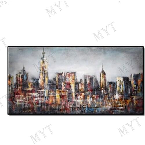 Hand Painted Wall art Picture Abstract city building oil painting on canvas modern art painting Living room home decor no framed