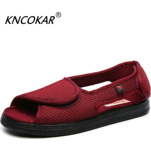 Summer dew toe diabetic shoe female foot swollen feet wide magic stick shoes thumb outside the middle-aged old women sandal