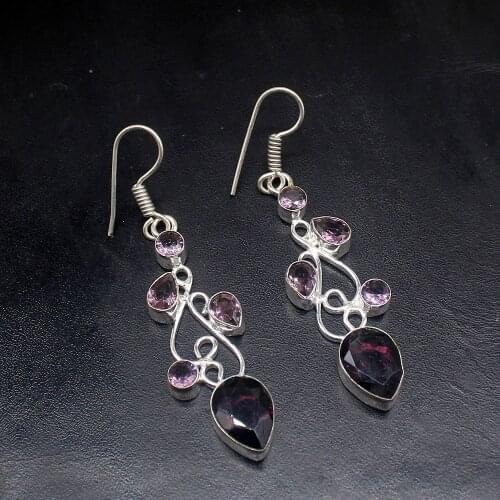 Gemstonefactory Big Promotion Single Unique 925 Silver Purple Amethyst Perfect Women Ladies Gift Dangle Drop Earrings 20211788