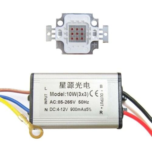10W Square Base Infrared IR850nm LED diodes Light Parts + AC 85~265V Waterproof LED driver