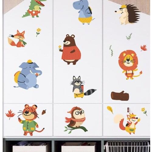 Kids Room Cartoon Animals Wall Stickers Aesthetic DIY Mural Nursery Childern Decals Cute Tiger Fox Bear Poster