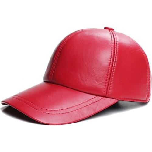 Red Leather Womens Baseball Cap Youth Leisure Adjustable Duck Sheep Skin Tongue Hats