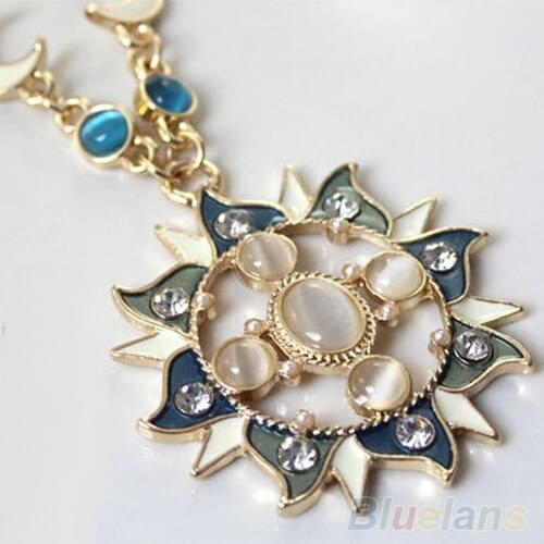 Womens Mystic Sun Moon Decoration Alloy Rhinestone Long Chain Pendant Necklace Jewelry 1VIM