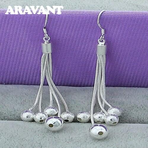 925 Silver Jewelry Five Chains Bead Long Drop Earrings For Women Wedding Fashion Silver Plated Jewelry