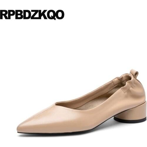 Pointed toe size 4 34 ladies customized luxury brand women shoes 2019 pumps block high heels genuine leather office thick chunky