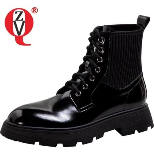 ZVQ Women winter New Style short boots Flat bottom Fashion Leisure Shoes Round Toe frenulum Concise Comfortable Patent Leather