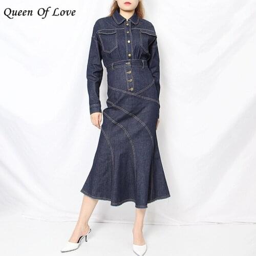 2 Piece Women Denim Skirt And Jacket Set 2020 New Fashion Elegant Office Lady Work Wear Mid Jeans Skirts Suit Outfits