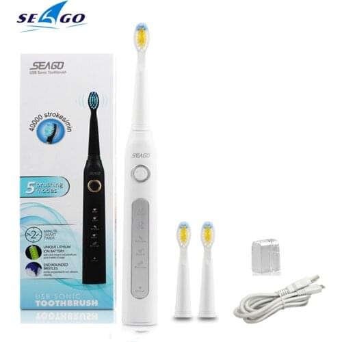 Sonic Electric Toothbrush 3 Replaceable Brush Heads for Adult USB Rechargeable Power Tooth Brush Portable Traveling Waterproof