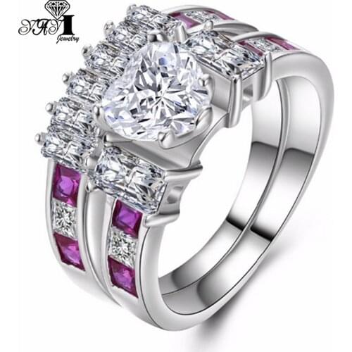 2 pcs YaYI Jewelry Fashion Princess Cut 4.4 CT White Zircon Silver Color Engagement Set Rings wedding Rings Party Rings