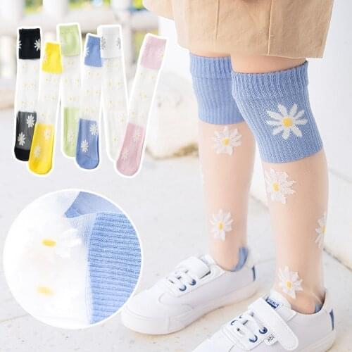 2021 summer childrens stockings female baby small daisy print mesh cotton socks thin childrens baby socks socks 3-8Y