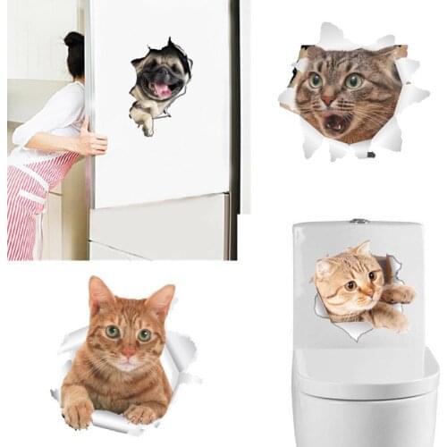 3d kitten puppy broken wall decoration sticker bathroom toilet sticker Home Decoration sticker wall sticker