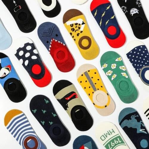 5 Pairs/Pack Summer Women Invisible Socks Men Cotton Original Design Ins Trend Stripe Silicone Non-Slip Heel Thin Socks Female