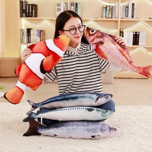 60cm Simulation Fish Plush Toys Soft Animals Pillow doll cat Toy mackerel clown fish Saury Salmon for Kids Birthday Party Gifts