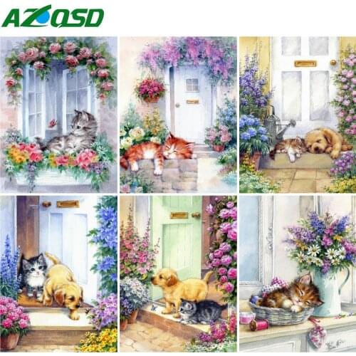 AZQSD Full Drill Diamond Embroidery Cat Mosaic Picture Of Rhinestones Diamond Painting Garden Animal Decoration For Home Gift