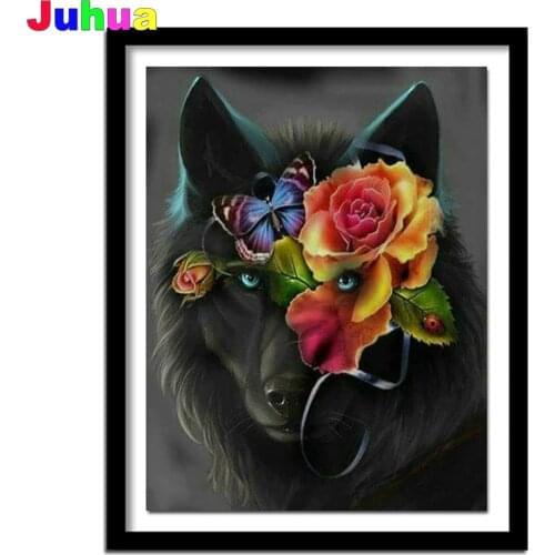 Full Sqaure/Round drill black wolf diamond Painting 5D DIY animal diamond embroidery gift mosaic Home Decor drop shipping