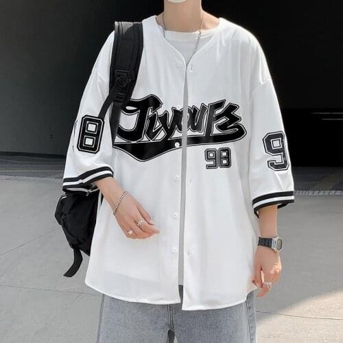 Baseball Shirt Women and Men Hippe Vintage Oversize Hip Hop Streetwear Korean Style Short Half Sleeve Button Up Blouse Summer