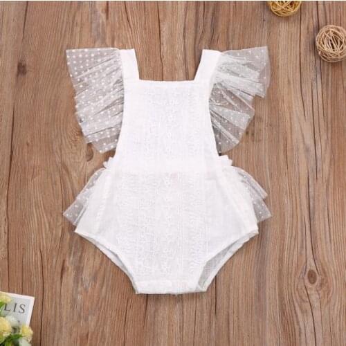 Infants baby Girls LaceBodysuits Fly Sleeve Crotch Buttons Polka Dot Printed Backless Bodysuit
