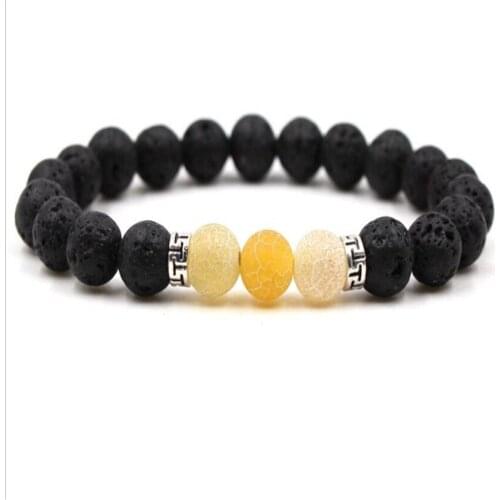 8MM Volcanics weathering Agate Mala Bracelet Gemstone 7.5 inches Tibet Silver Handmade Reiki Cuff Bless Pray Meditation Chakas