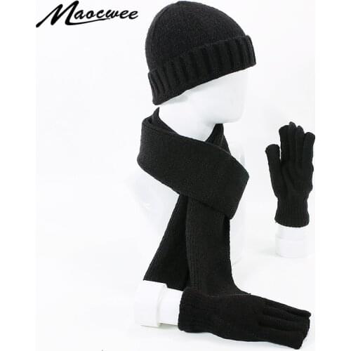 Brand Men Women Scarf Hat Gloves Set Three-Piece Winter Warm Set Female Hats Scarves Men Unisex Beanies Knitted Cap Skullies