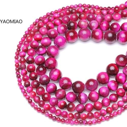 4/6/8/10/12mm Fuchsia Red Tiger Eye Round Beads DIY Bracelet Jewelry Making A++ Pick Size
