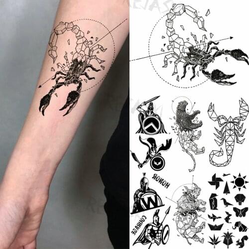 Black Scorpion Geometric Temporary Tattoos For Men Adult Spartan Graffiti Realistic Animal Fake Tattoo Waterproof Body Art Tatoo