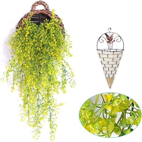 2Pcs Artificial Hanging Vine Flower Vines Hanging Plant With Basket Flower Green Vine Pot Planter Container Wall Plant Basket