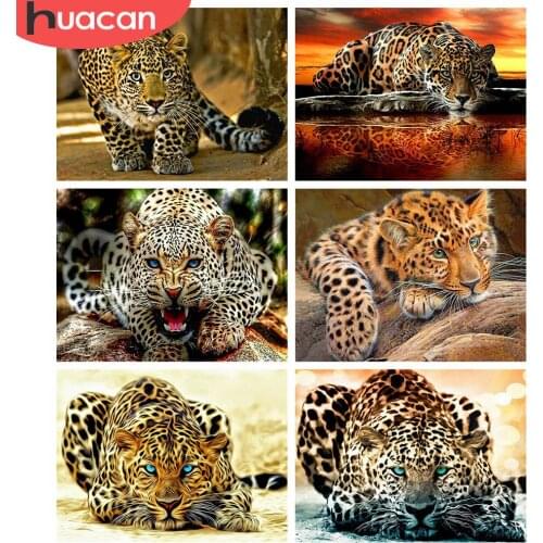 HUACAN 5D DIY Paint With Diamonds Leopard Full Square/Round Drill Diamond Painting Mosaic Animal Home Decor Craft Kit