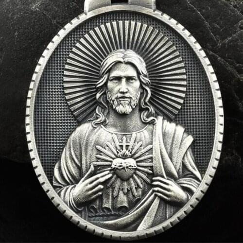 New Christian Jesus Sacred Heart Pendant Gift Chain Necklace Catholic Retro Mens Religious Pendant Necklace