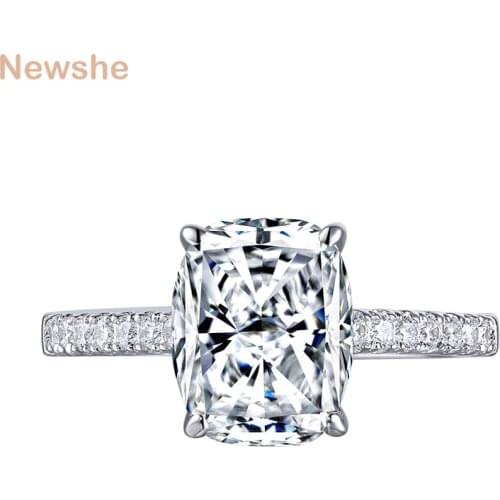 Newshe 925 Sterling Silver Wedding Engagement Ring For Women 3.5Ct Cushion Cut AAAAA Cubic Zircon Classic Jewelry BR1139