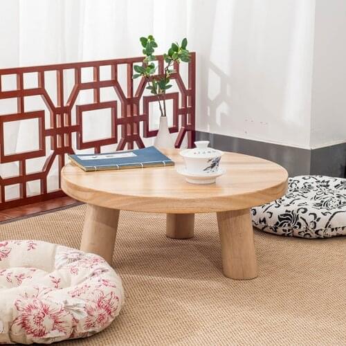 Japanese style burlywood color Round Table Paulownia Wood Traditional Asian Furniture Living Room Low Floor Coffee Table Wooden