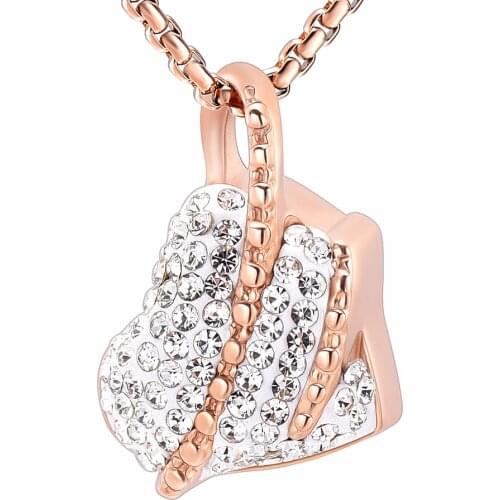 LL022 Rose gold Color - Crystal Heart Cremation Urn Necklace For Ashes For Women Keepsake Memorial Jewelry Pendant - Stainless