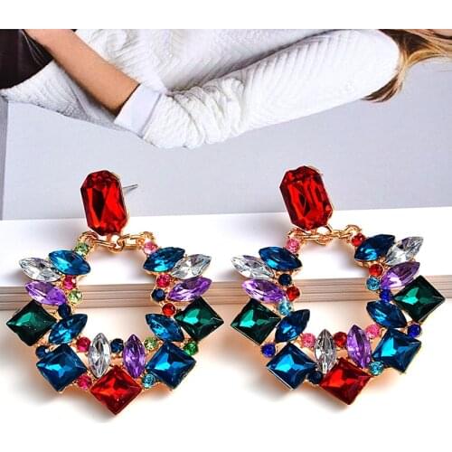 Fashion Earrings For Women Colorful Rhinestone Drop Earrings Trendy Statement Jewelry Wedding Engagement Party Brincos