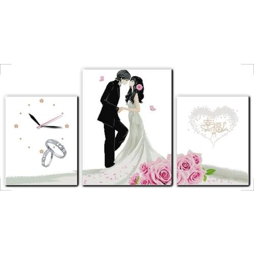 Happy engagement cross stitch kit 14ct 11ct count print canvas wall clock stitching embroidery DIY handmade needlework