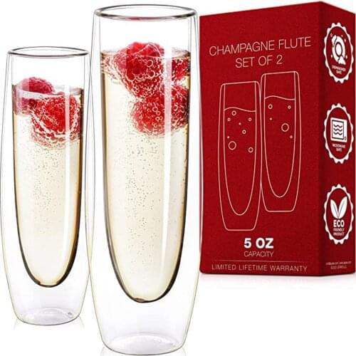 2-piece set of glass champagne glasses double-layer handleless sparkling glasses high-end red wine glasses transparent glasses