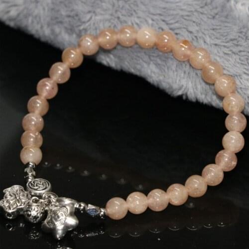 Wholesale price 6mm round beads silver-plated spacer natural strawberry quartz crystal bracelet for women jewelry 7.5inch B1916